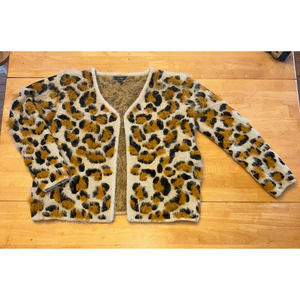 & Merci Boho Mustard Cheetah Print Fuzzy Cardigan Sweater Size Medium